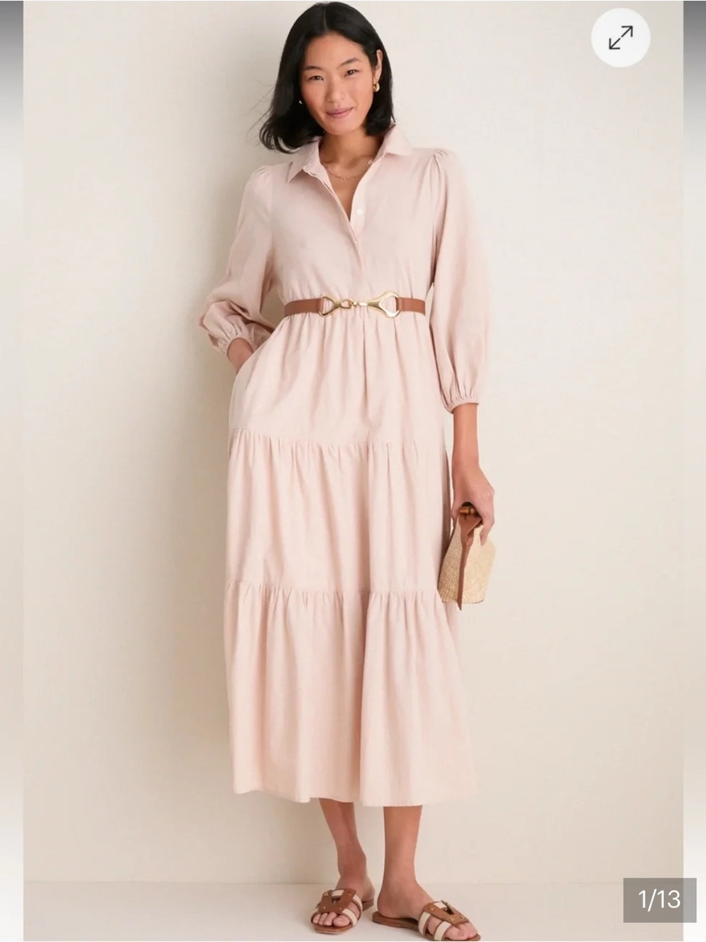 Tuckernuck Blush Pink Tiered Collared Midi Dress